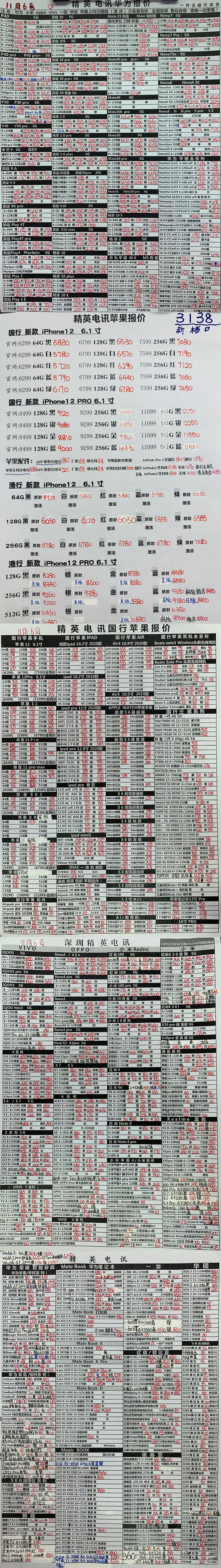 2020年11月6日 深圳苹果12手机渠道批发报价 国行港版全新原封 华为 oppo vivo 小米 魅族 -爱锋贝